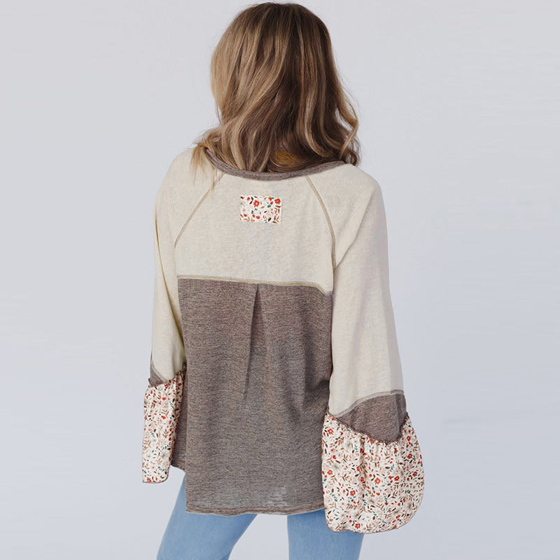 Multicolor Printed Long Sleeve Pullover Top for Women
