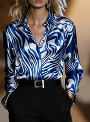Urban Luxury Style Satin Collar Long-sleeved Shirt For Women