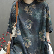 Stand Collar Buckle Loose Western Style Mid-length Shirt Dress