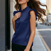 Versatile Commuter Shirt With Bishop Sleeves And A Ruffled Stand Collar