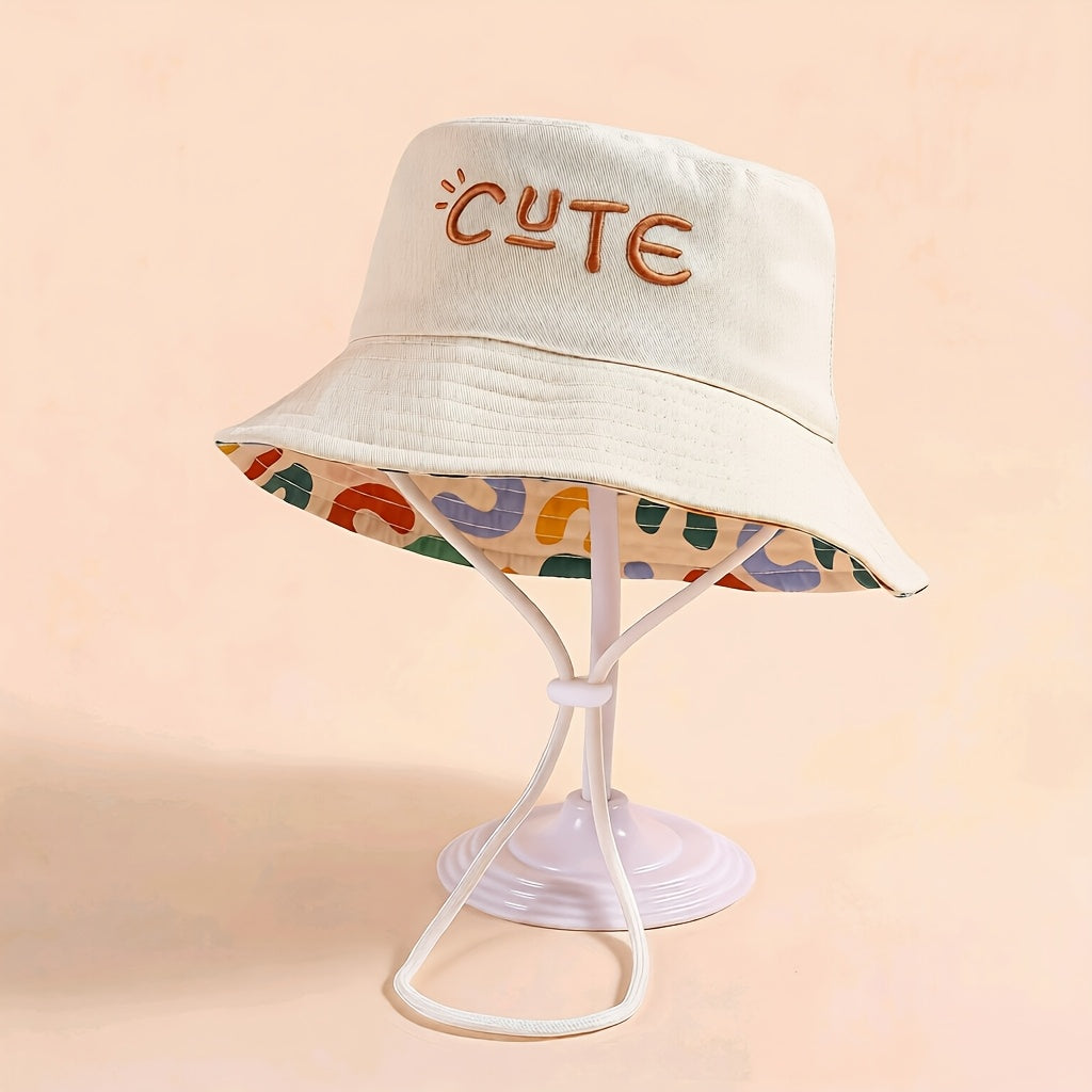 Embroidered Fisherman's Hat with Drawstring for Kids