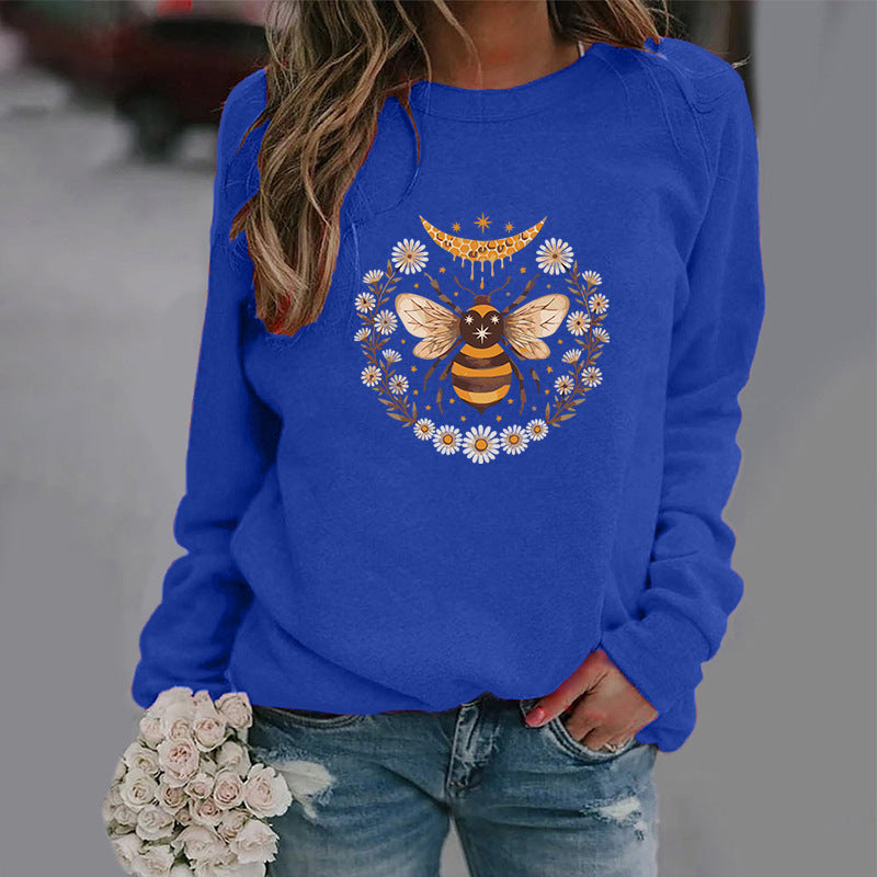 Trendy Moon Bee Round Neck Sweater for Women