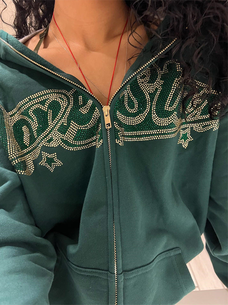 Rhinestone Letter Graphic Loose Sweatshirt