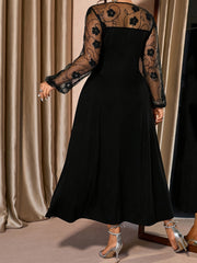 Elegant Plus Size Square Neck Mesh Midi Dress