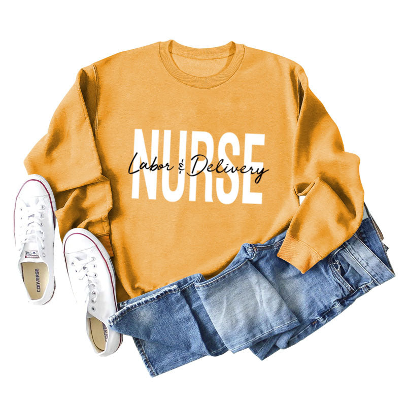 Plus Size Letter Print Long Sleeve Round Neck Casual Sweater