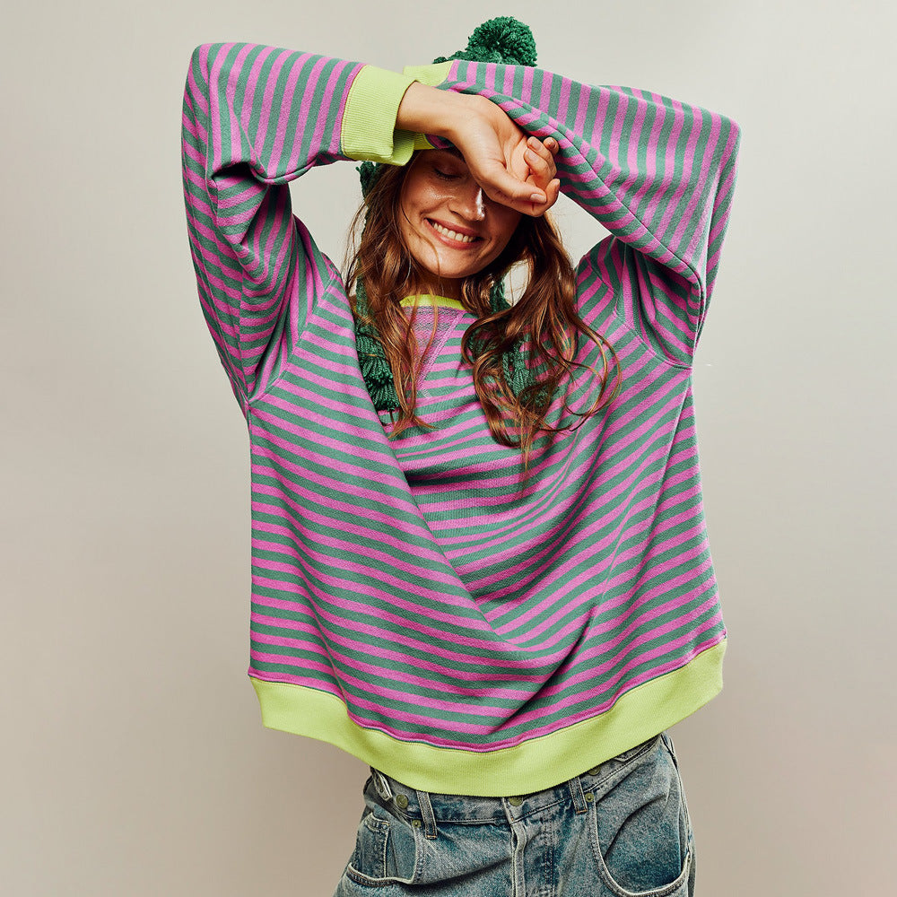 Cozy Multicolor Striped Loose Winter Sweater for Women