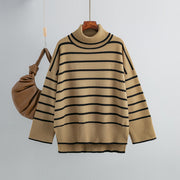 Cozy Colorblock Striped Turtleneck Sweater