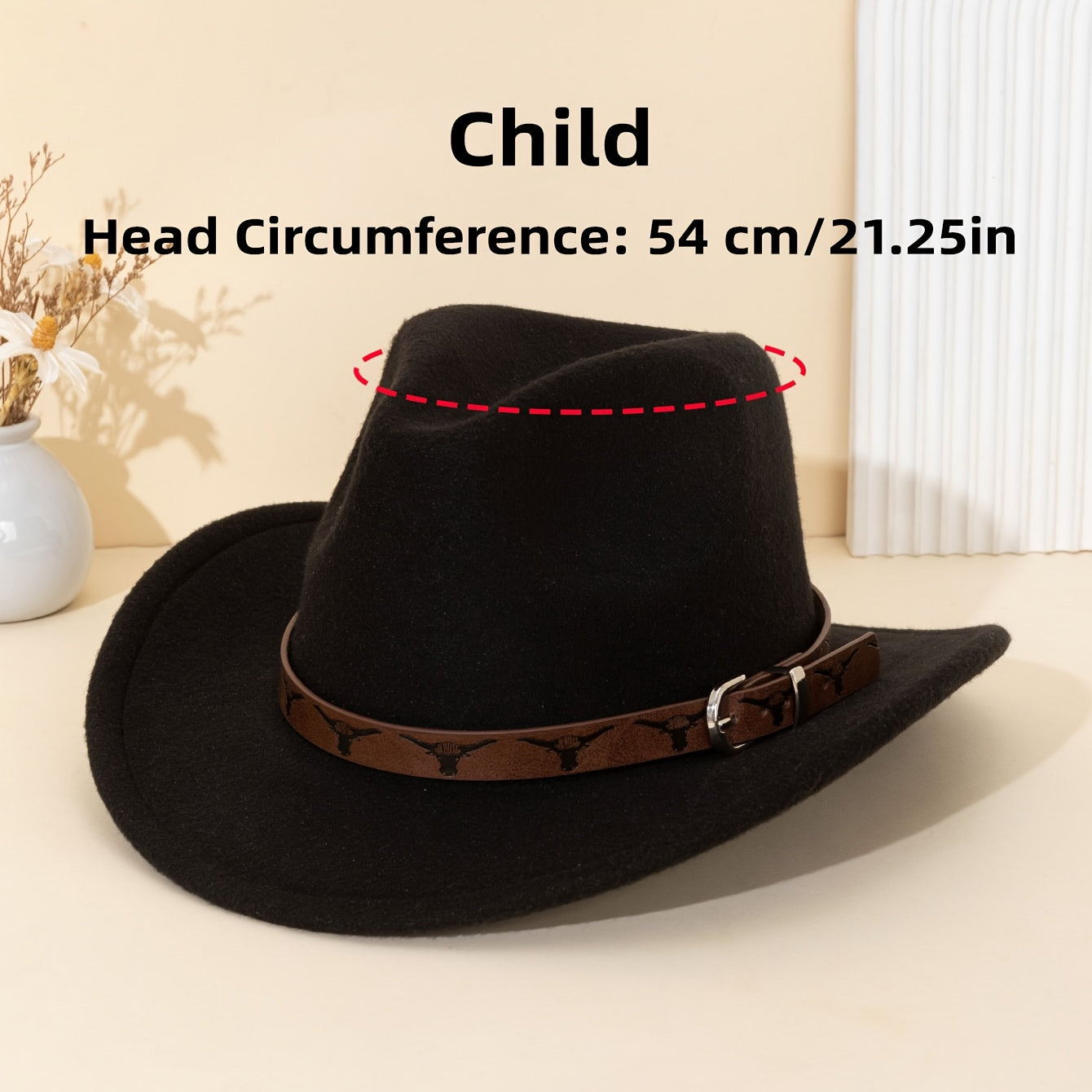Brown Leather Western Cowboy Hat with Bull Print