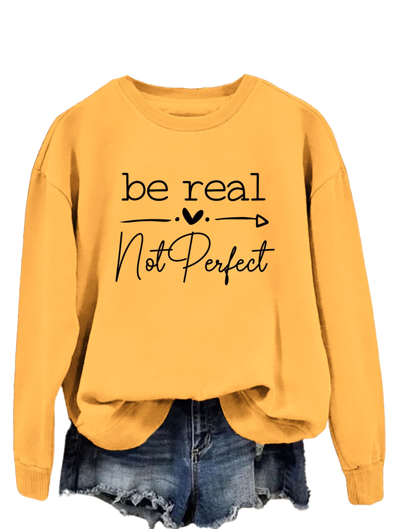 Be Real Not Perfect Letter Print Oversized Sweatshirt