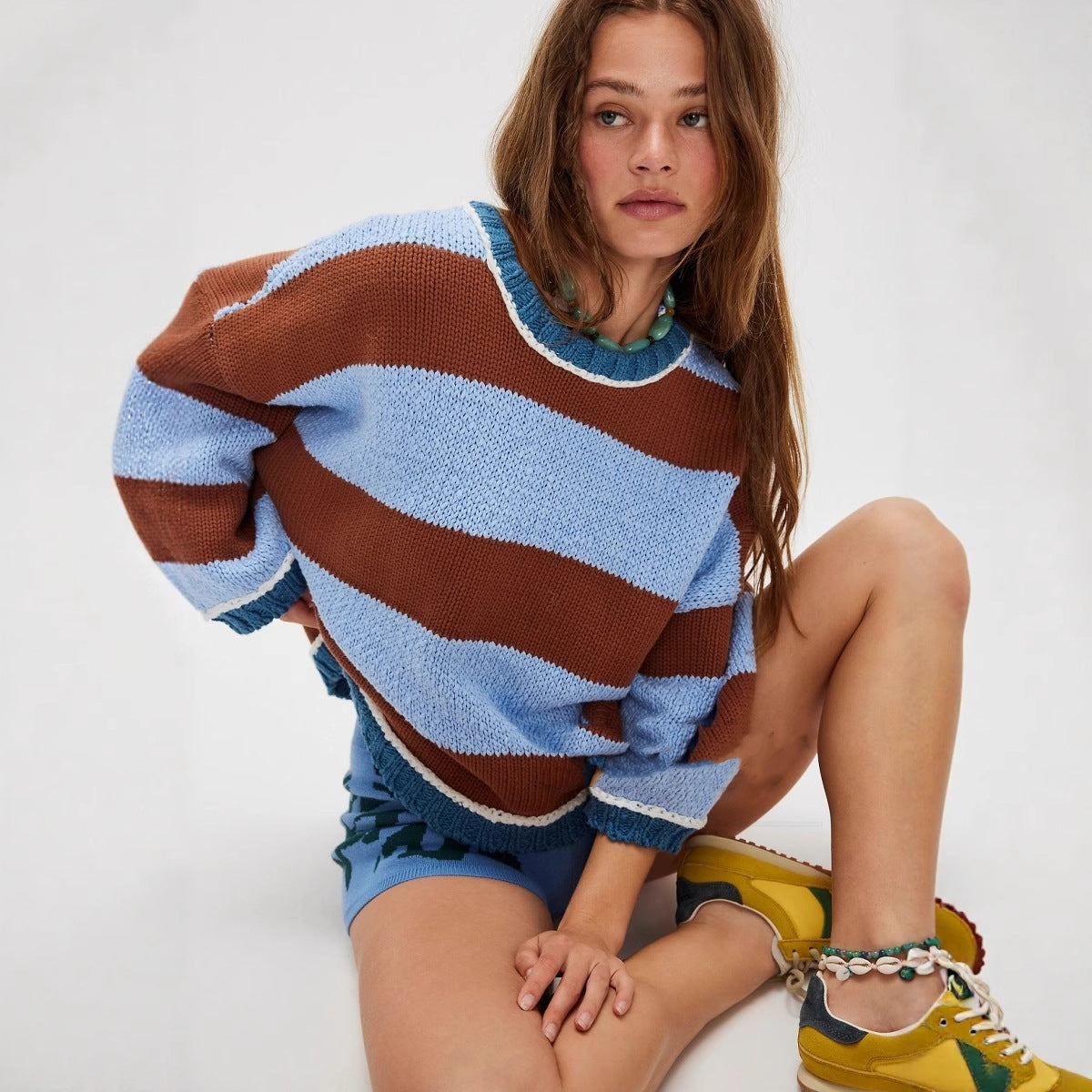 Women's Fashion Loose Color-block Striped Sweater
