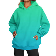 Plus Size Casual Hooded Top in Blue-Green