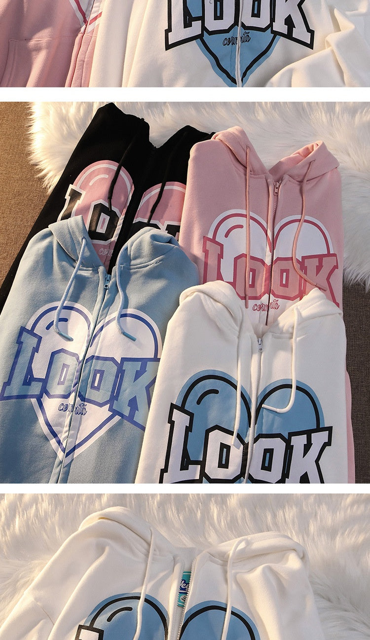 Polyester Fiber Hooded Sweater Students Korean Style Loose Design Couple Coat