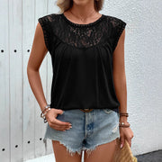 Lace-spliced Sleeveless Crewneck T-shirt