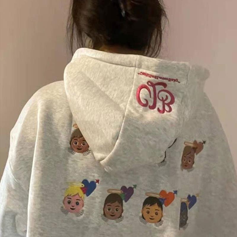 Women's Angel Embroidery Loose Casual Hoodie