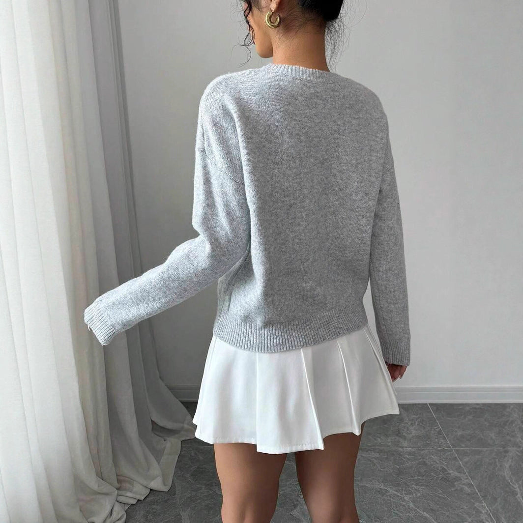 Fashionable All-match Casual Flower Round Neck Sweater Women's Sweater