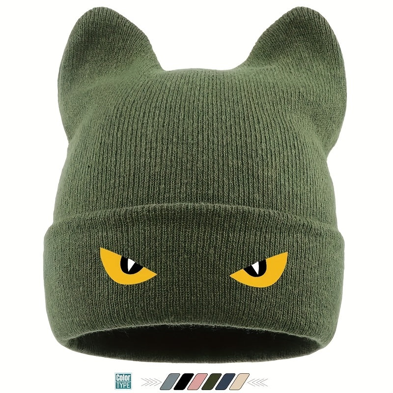 Unisex Animal‑Shaped Slouchy Beanie with Cat Eye Monster Print