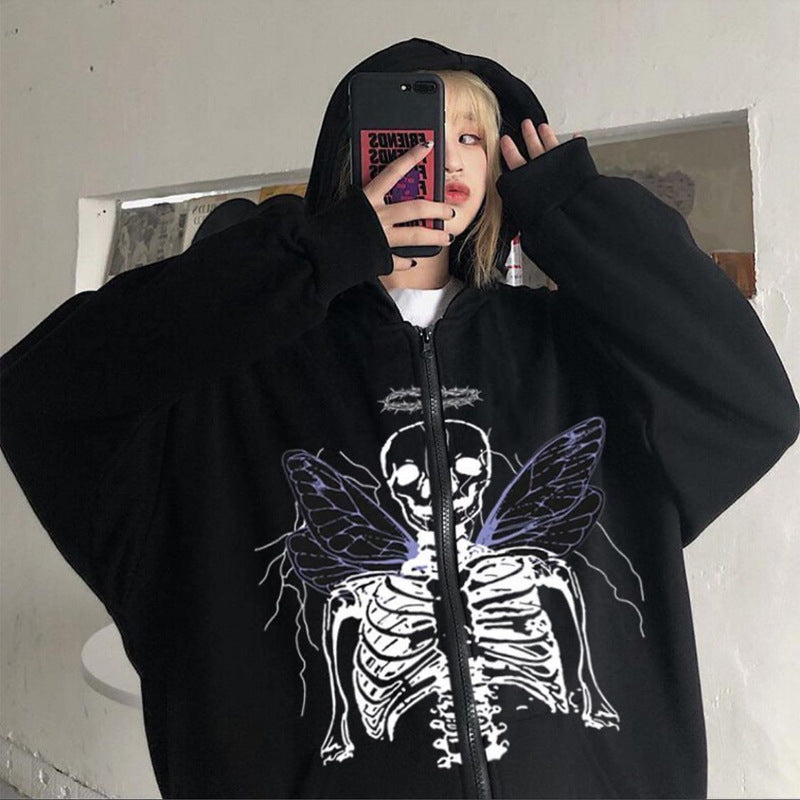 Rhinestone Spider Zip-Up Cardigan Jacket