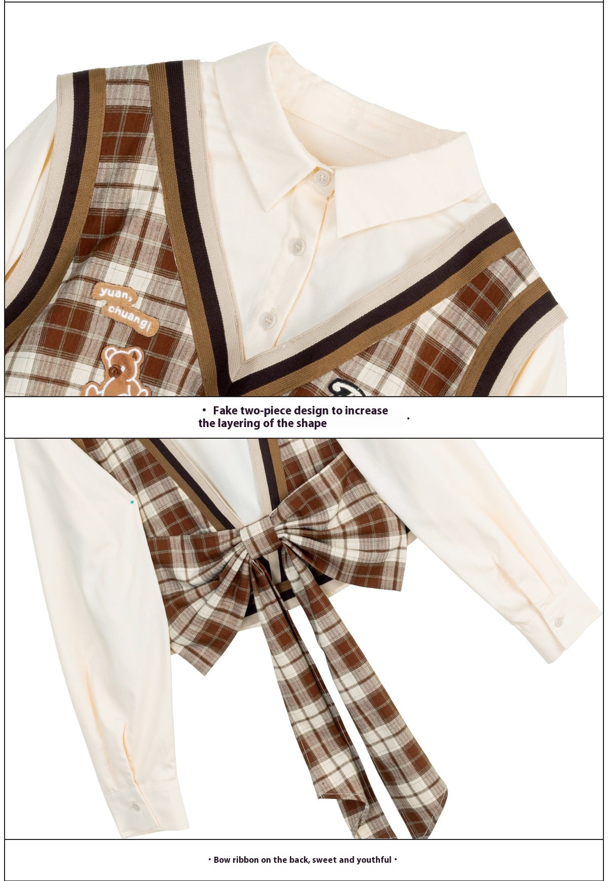 American Retro Style Fake Two Piece Shirt