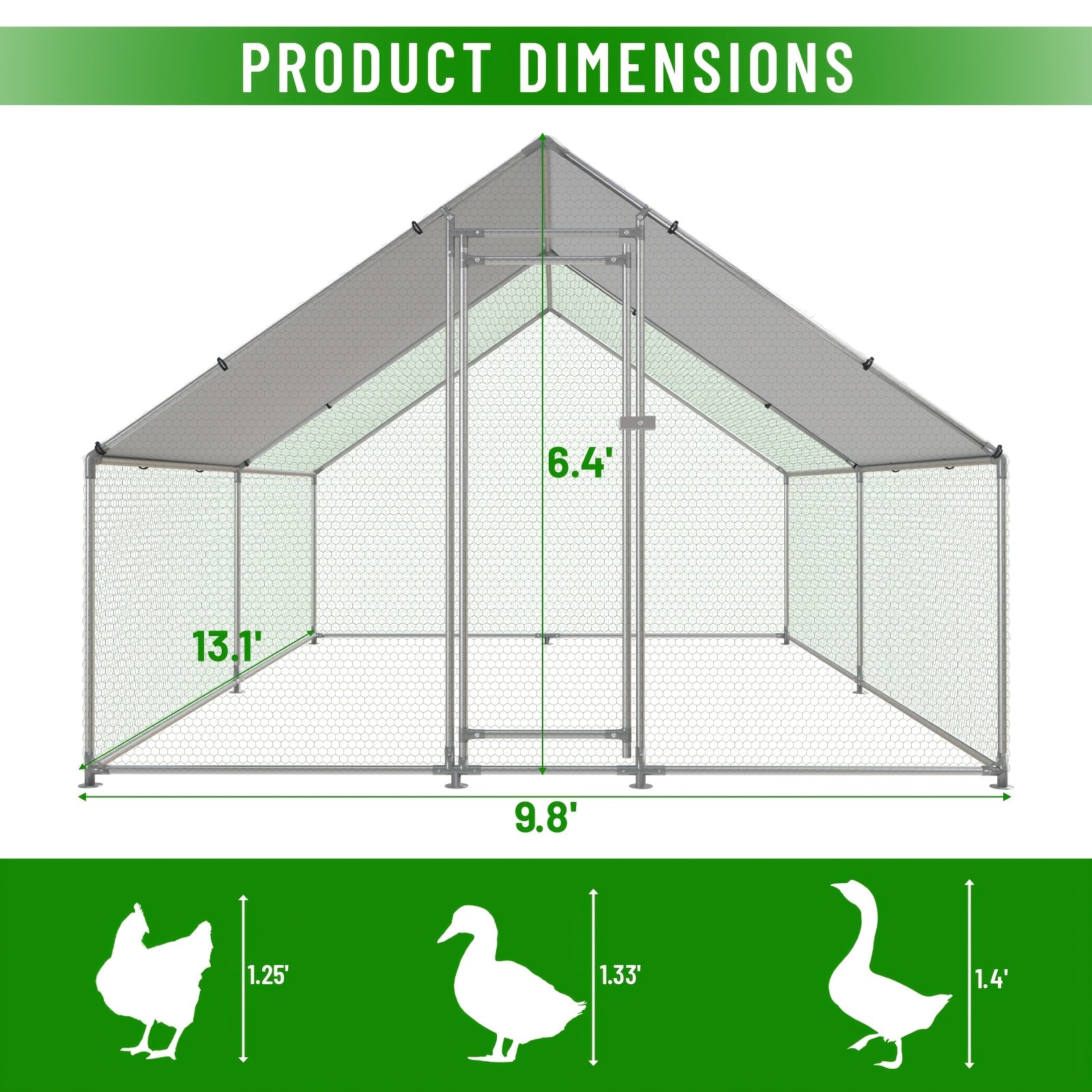 Large Walk-in Metal Chicken Coop with Waterproof and UV-proof Cover