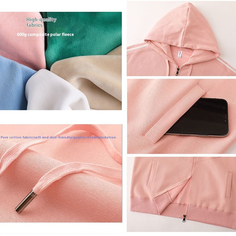 Plush Velvet Hooded Sweatshirt with Warm Lining