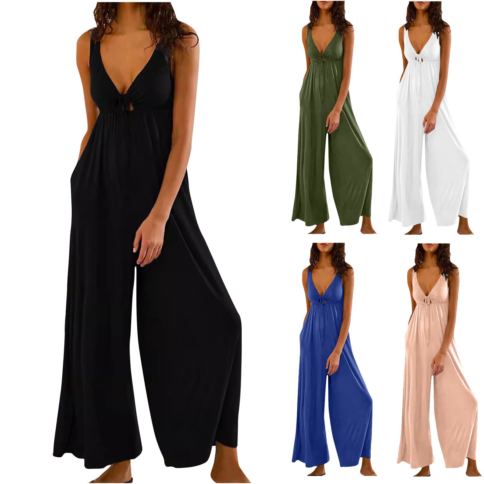Elegant And Fashionable Wide-leg Pants With A Sexy Open-back V-neck