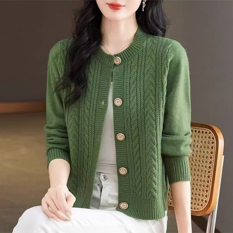 Loose and Lazy Round Neck Stylish Versatile Cable Knit Sweater