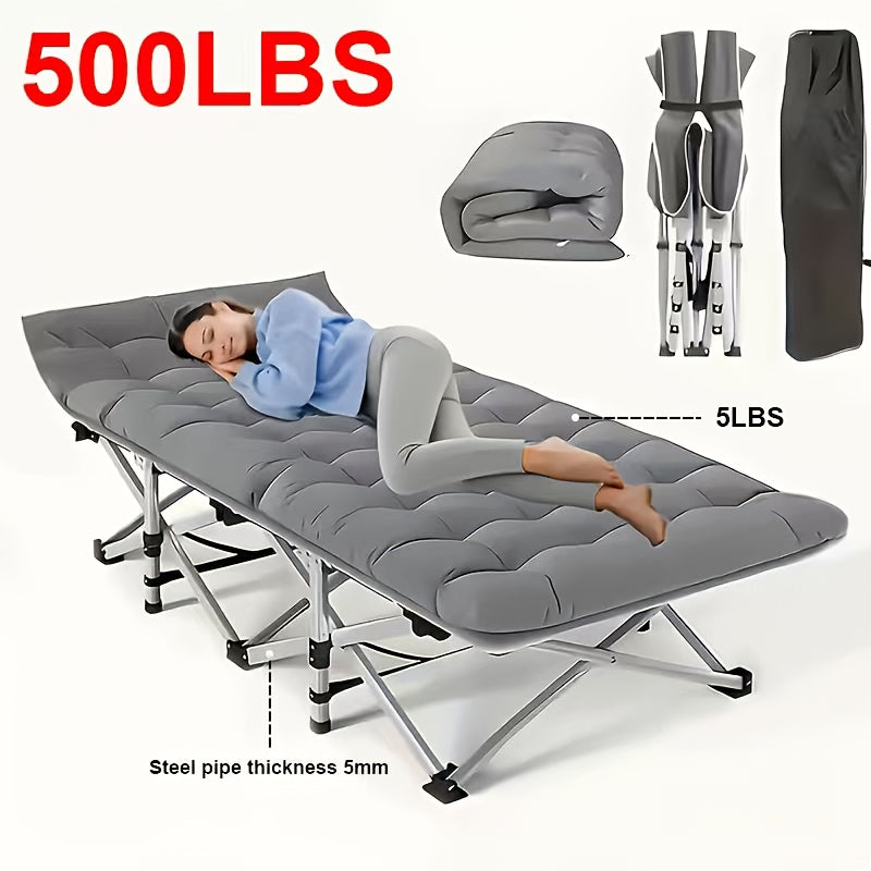 1 X 75 Inch Folding Bed, Camping Bed, Portable Folding Guest Bed with Mattress, 700-Pound Capacity, Adult Bed for Outdoor Travel, Poolside, Patio, Terrace, Camping