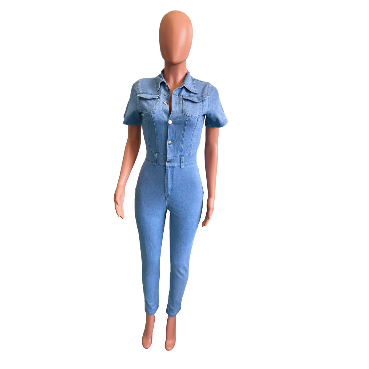 Women's Distressed Skinny Denim Jumpsuit Romper