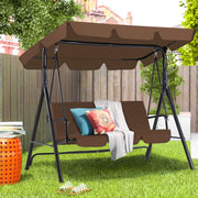 Outdoor Patio Swing Chair, 3 Seat Porch Swing with Adjustable Awning, Outdoor Swing Bench with Removable Cushions for Backyard, Garden, Patio, Poolside, Balcony