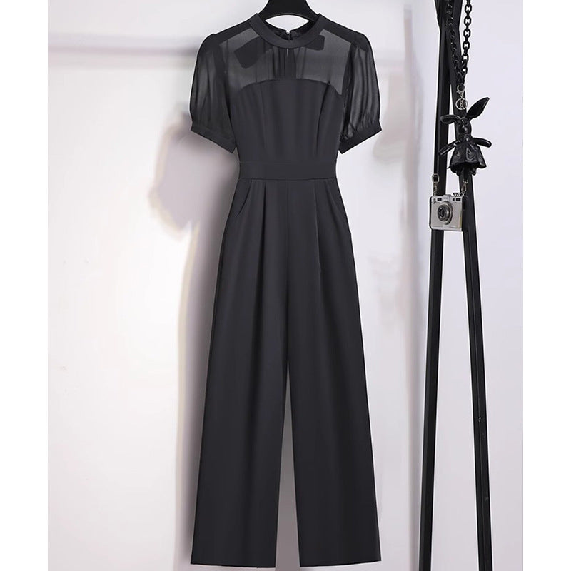 Chic High-Waisted Wide-Leg Jumpsuit with Horn Sleeves