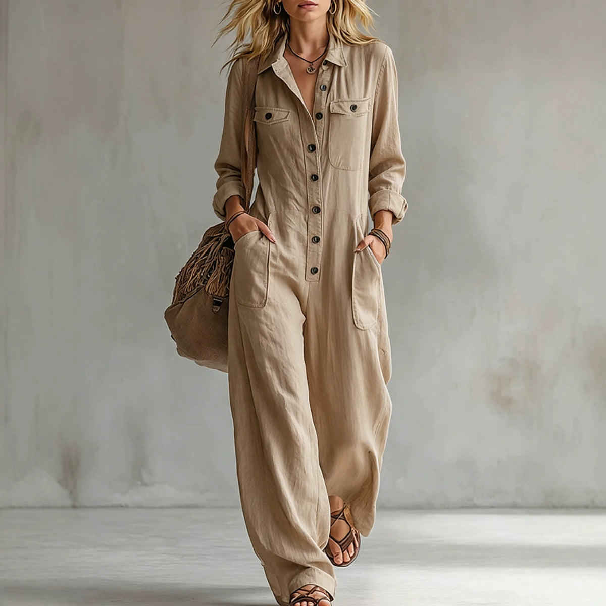 Women's Casual Linen Workwear Jumpsuit