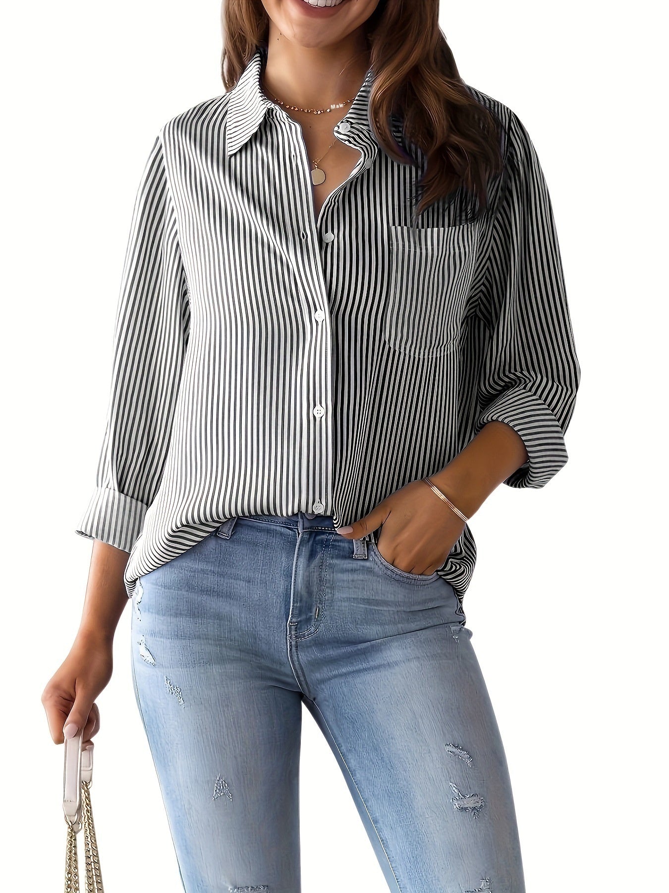 Women's Casual Plaid Long Sleeve Button-Down Shirt