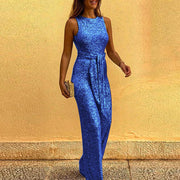 Sparkling Sequin Sleeveless Round Neck Party Jumpsuit