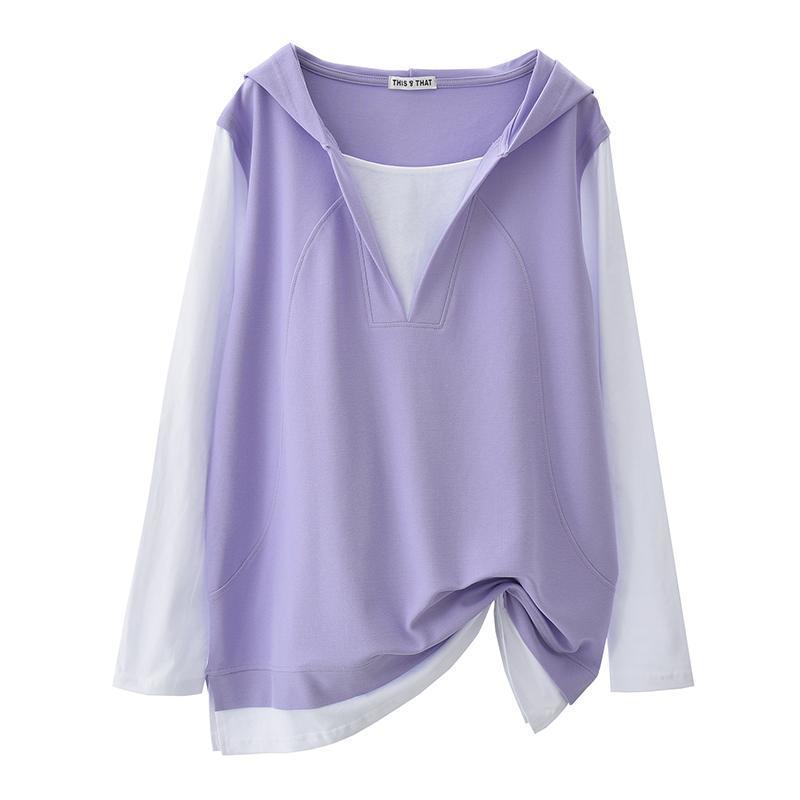 Comfy Fake Two-Piece Hooded Mid-Length Sweatshirt