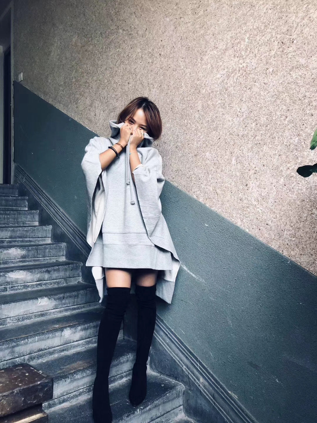 Cozy Printed Hooded Poncho Cape