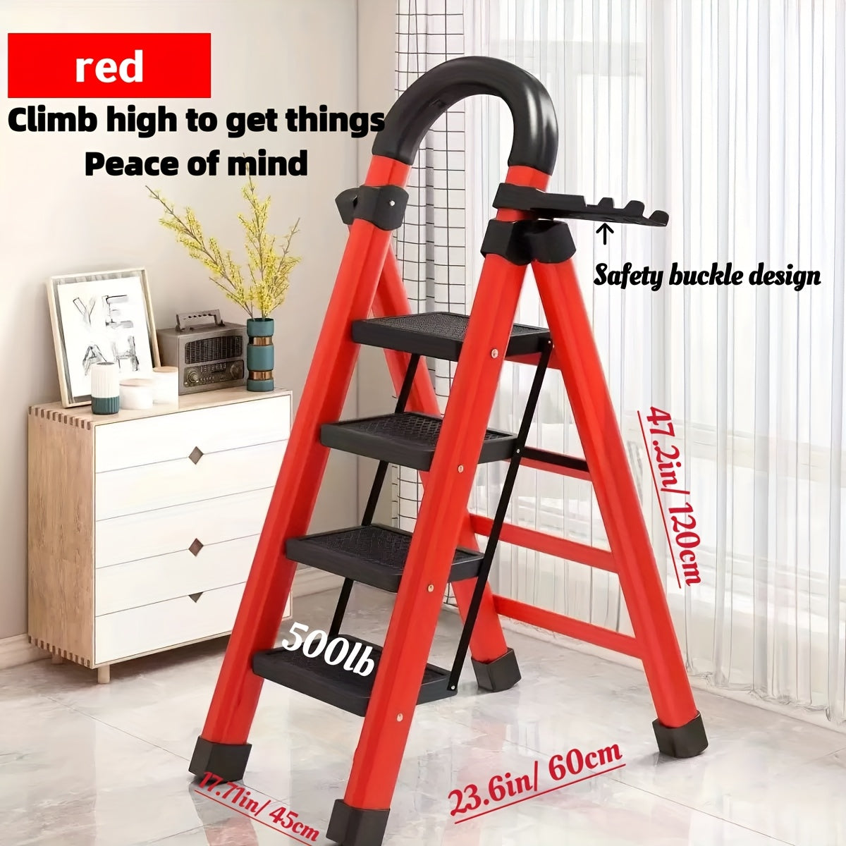 Heavy-Duty 2 to 5-Step Folding Ladder with 500 Lbs Capacity