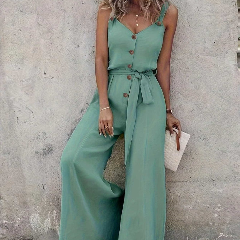 Women's Casual Wide-Leg Drawstring Jumpsuit