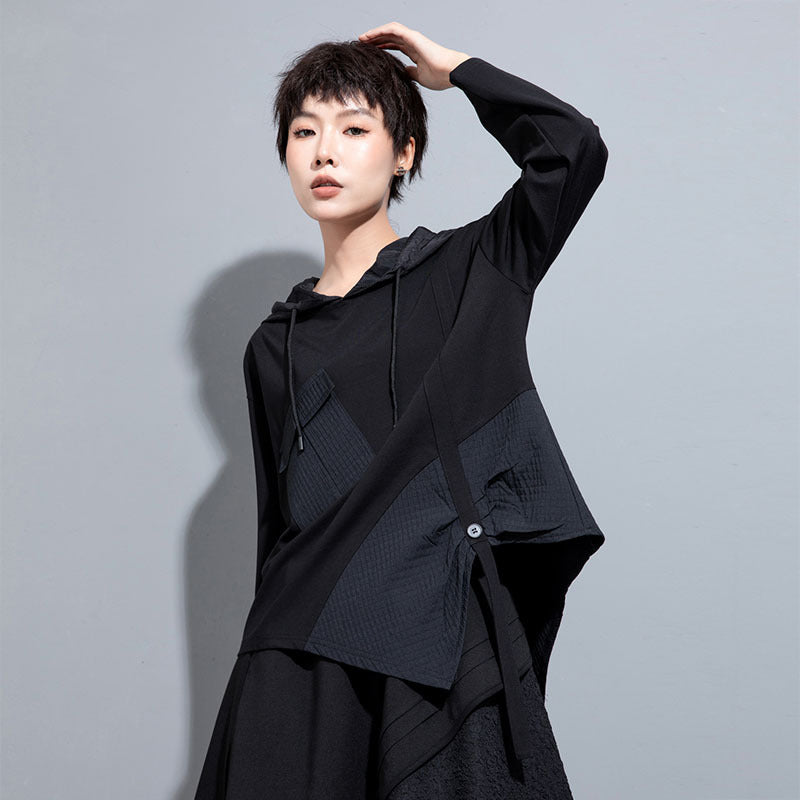 Chic Irregular Stitching Hooded Casual Sweatshirt