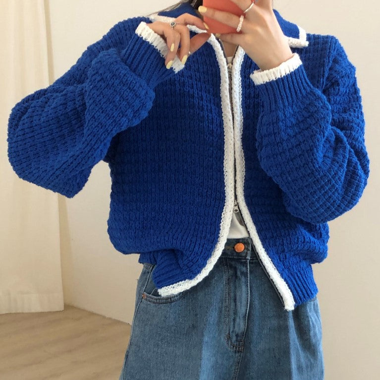 Vintage Lapel Zip Cardigan Sweater Coat