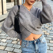 British Style Loose Long Sleeve Polyester Knitted Sweater Striped