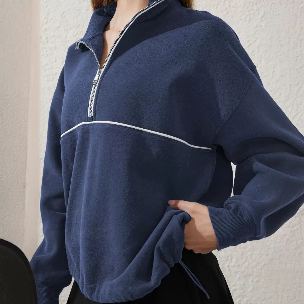 Women's Contrast Half-Zip Sports Pullover Sweatshirt