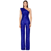 Glamorous One-Shoulder Sequined Wide-Leg Jumpsuit