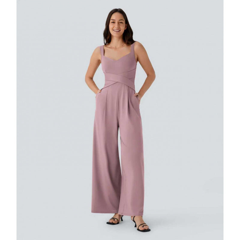 Womens Sleeveless Figure-flattering Wide-leg Jumpsuit