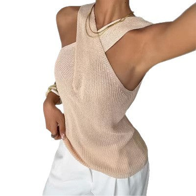 Sleeveless Pullover Cross-neck Vest Knitted Top
