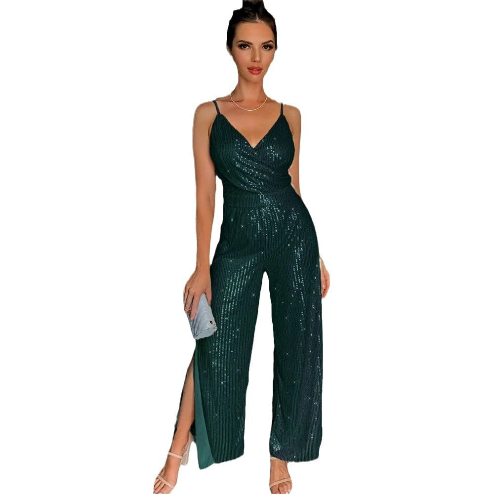 Sequin Split Trailing Evening Jumpsuit
