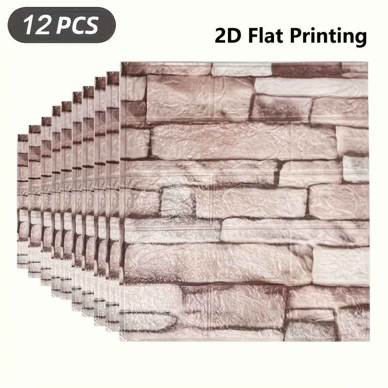 Set of 12 Foam Wall Stickers with 2D Printed Panels – Self‑Adhesive Decorative Wallpaper for Faux Brick Look