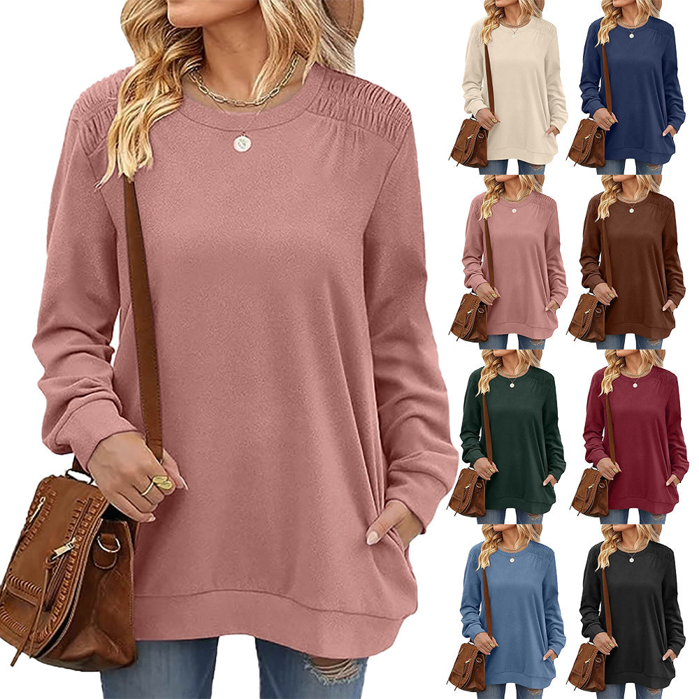 Women's Casual Long Sleeve Pocket Pullover Sweatshirt