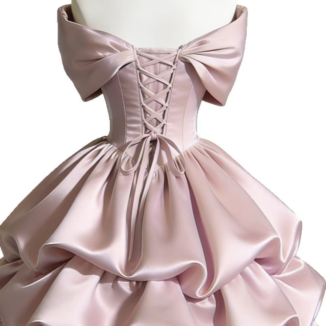 One-shoulder Satin Puff Skirt with a Bow Short-length Waist-cinching Designperfect for Everyday Wear