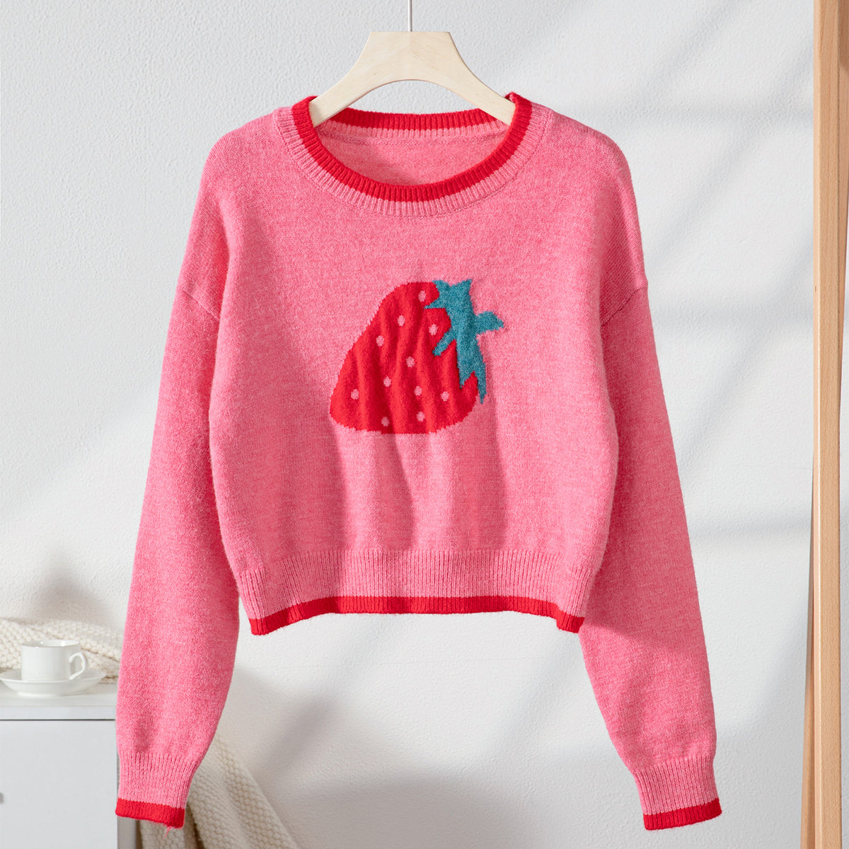 Women's Strawberry Pullover European and American Leisure Short Long-sleeved Sweater Top