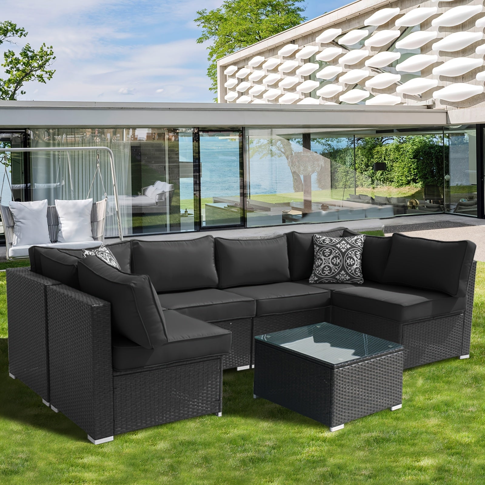 Replacement Cushions for Outdoor Furniture, 14pcs Patio Water-Resistant Replacement Sofa Cushions Splash-Proof And Fade Resistant Couch Cushion Fits 6-Seat Sectional Rattan Conversation Set